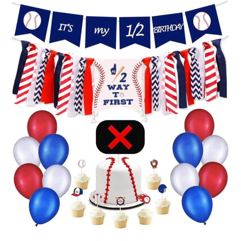 Baseball Themed Half Birthday Party Supplies Set - Red, Blue, White